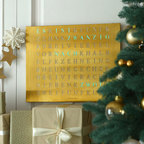 Wordclock Jupiter Edelstahl gelasert in Gold