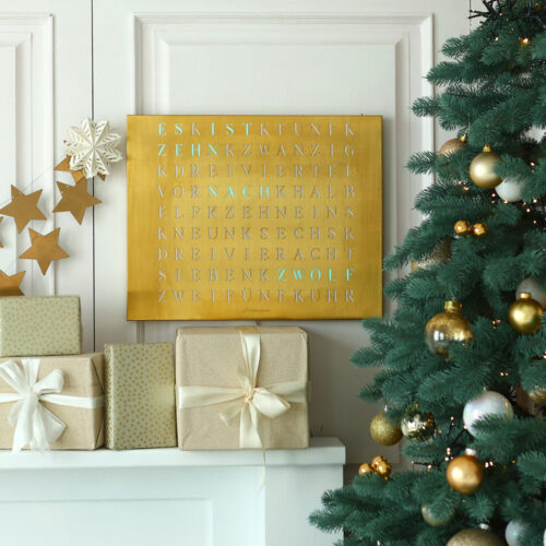 Wordclock Jupiter Edelstahl gelasert in Gold