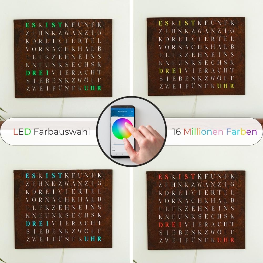 Wordclock Jupiter Rost Optik - Eisen gerostet und gelasert