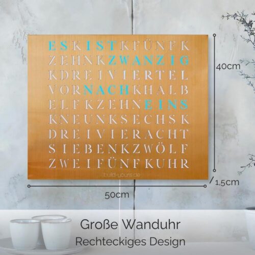 Wordclock Jupiter Edelstahl gelasert in Gold