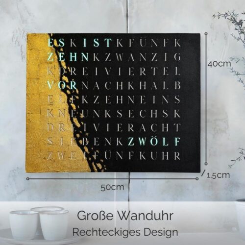 Wordclock Jupiter gelasert Schwarz mit Blattgold