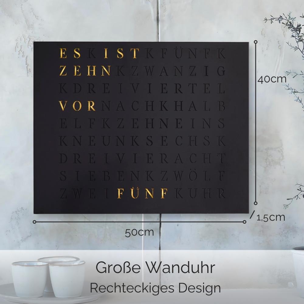 Wordclock Jupiter Edelstahl gelasert in matt Schwarz