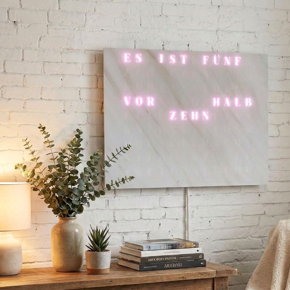 Wordclock Jupiter Weißer Marmor Optik