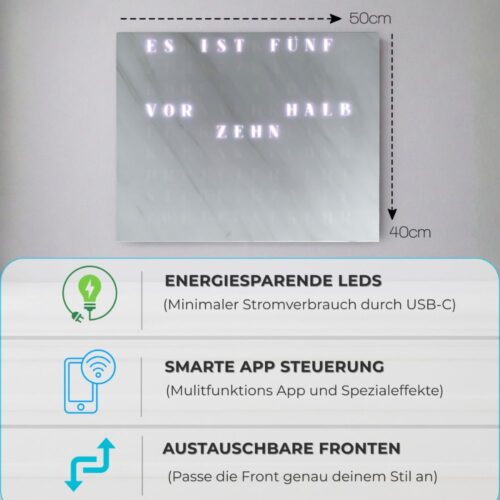Wordclock Jupiter Weißer Marmor Optik
