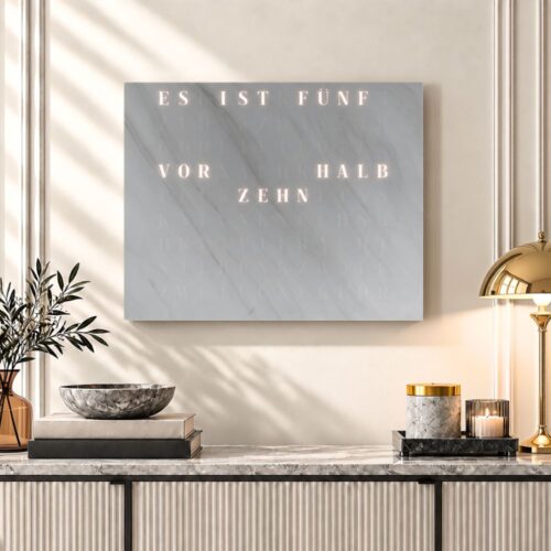 Wordclock Jupiter Phantom White Marble Edition closeup