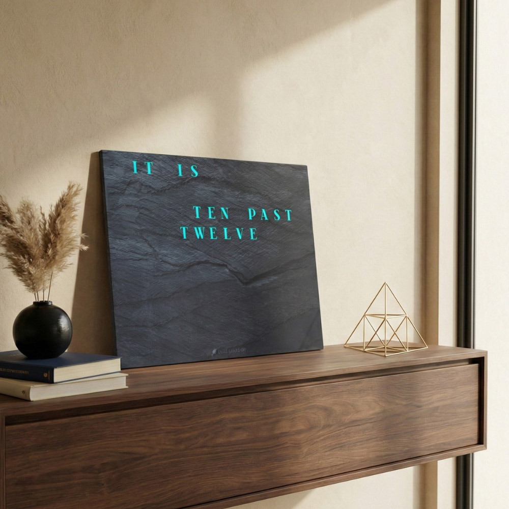 Wordclock Jupiter Phantom Slate English Edition in interior