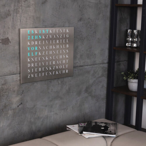 Wordclock Jupiter Brushed Stainless Steel Edition in interior