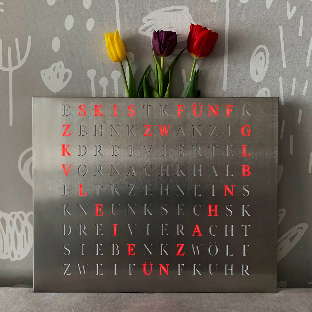 Wordclock Jupiter Brushed Stainless Steel Edition