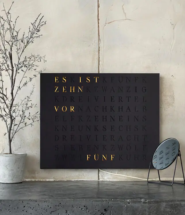 WordClock in a modern living room
